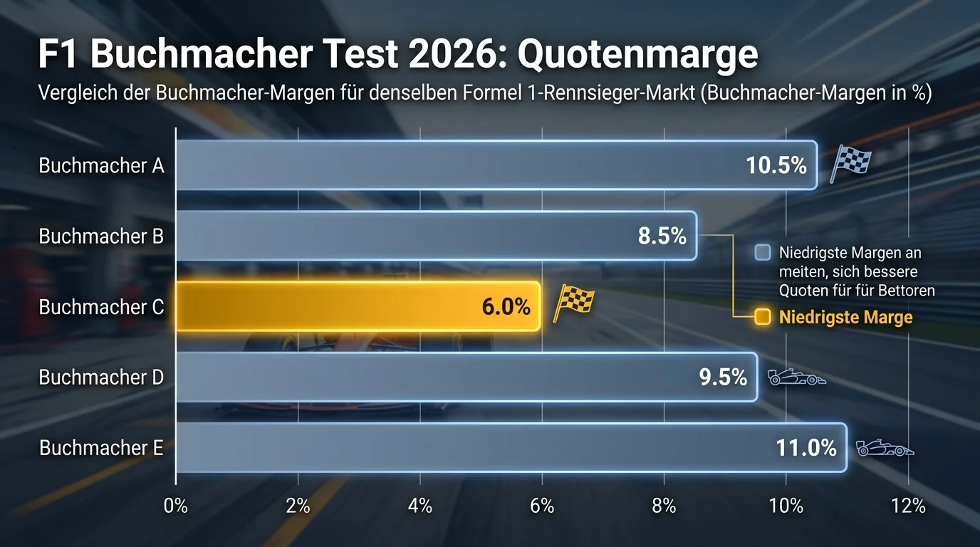 Balkengrafik: Vergleich der Buchmachermarge bei identischen F1-Rennsieger-Märkten verschiedener Anbieter