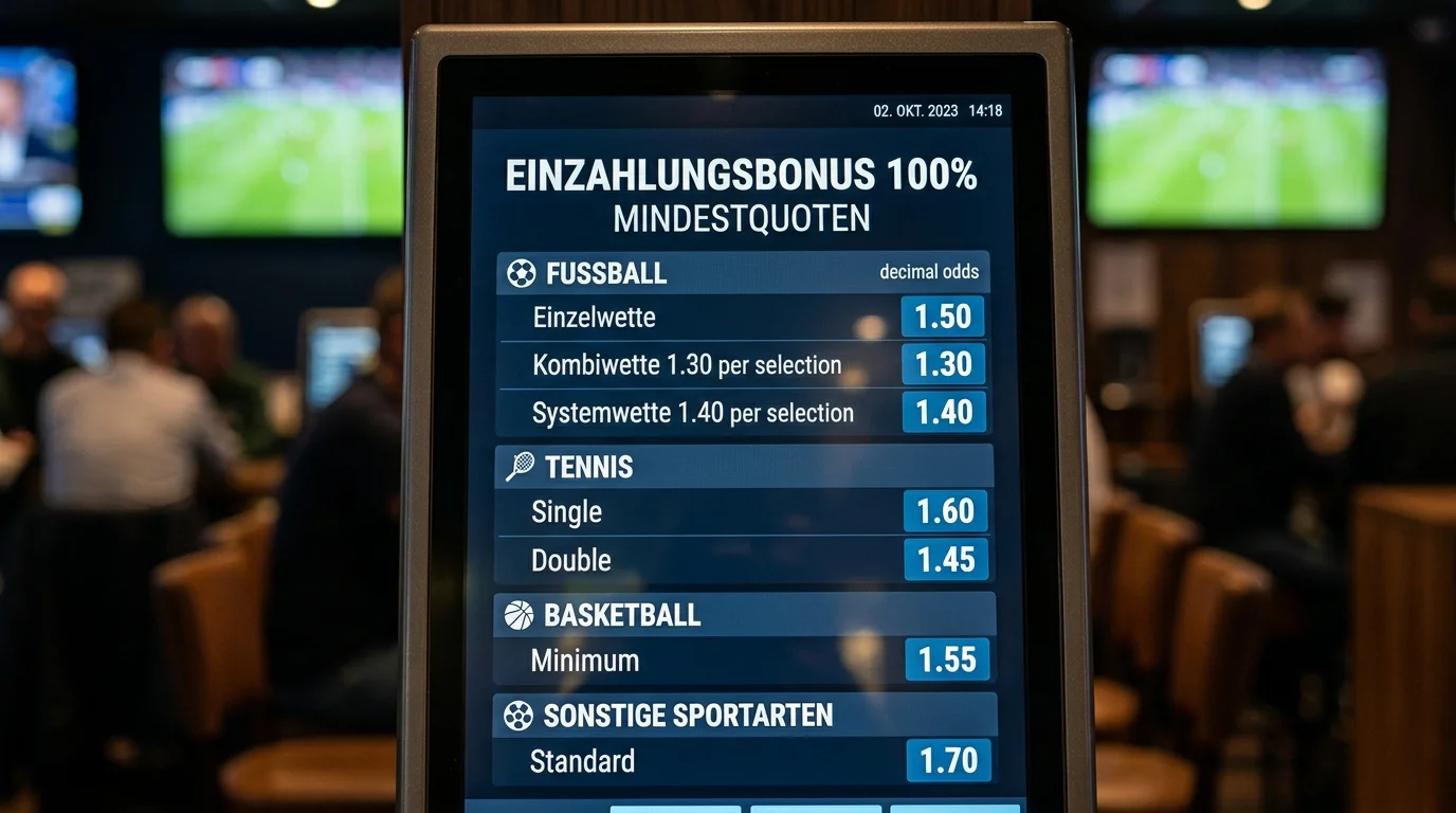 Einzahlungsbonus 100% Mindestquoten und Bedingungen – Sportwetten Deutschland