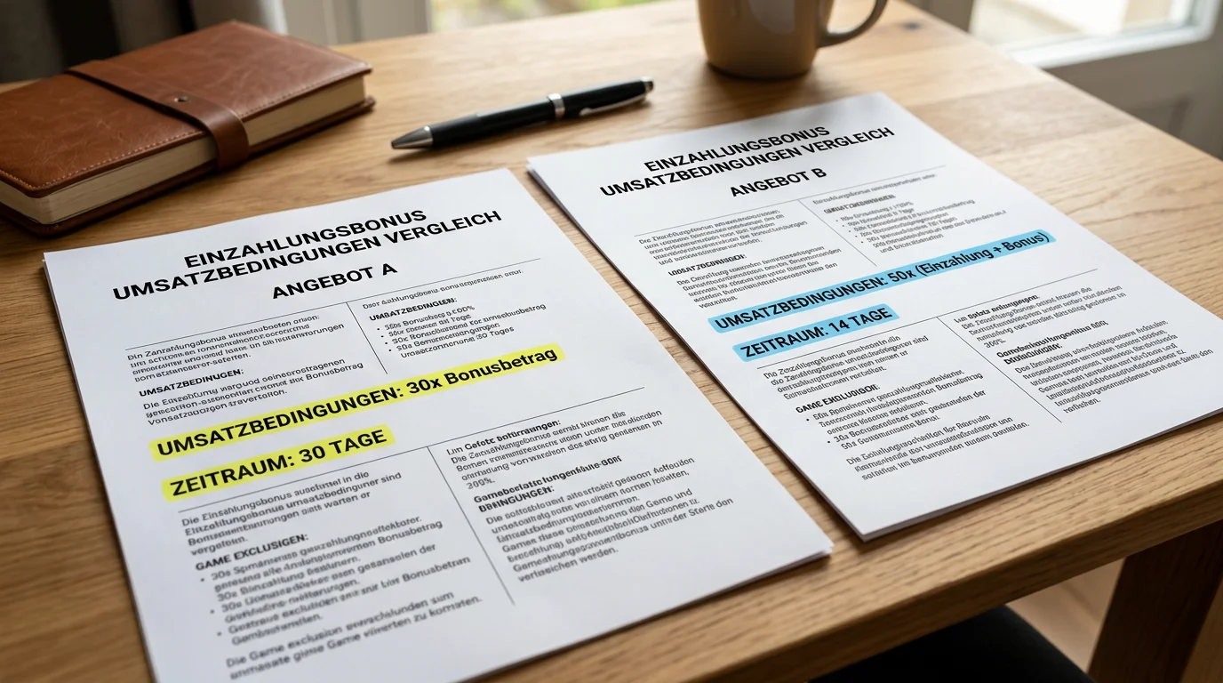 Umsatzbedingungen 100% Einzahlungsbonus – Vergleich 5x vs 6x Rollover