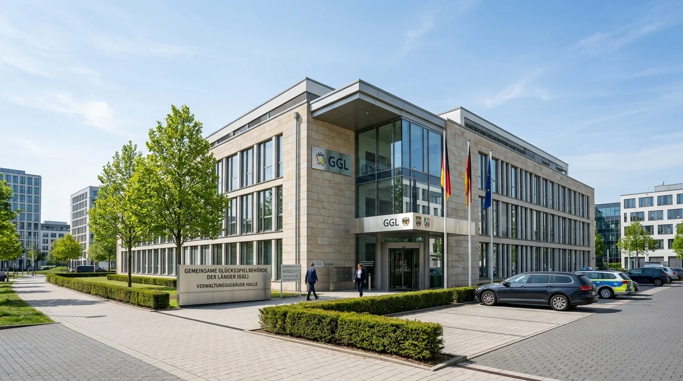 Eingang der GGL-Behörde in Halle an der Saale als zentrale Glücksspielaufsicht Deutschlands