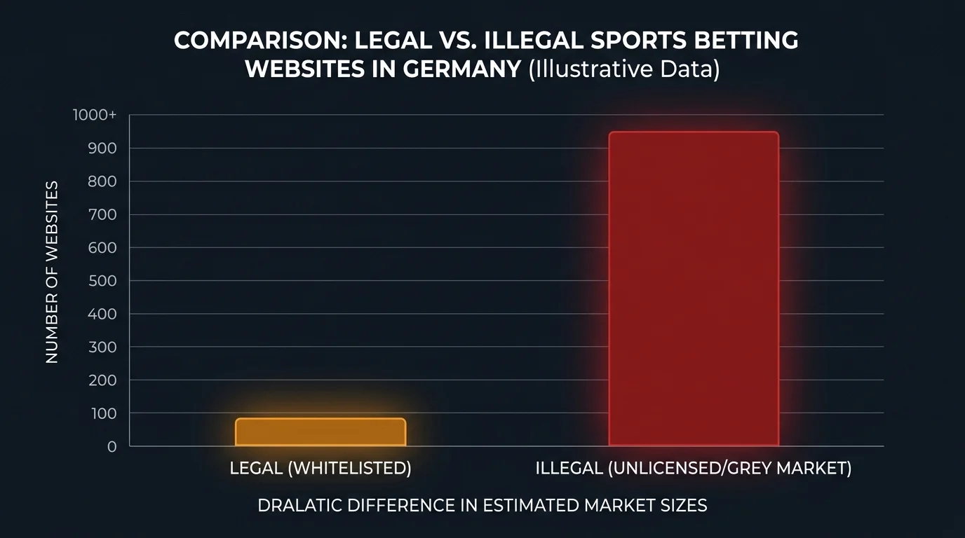 Statistik: 30 legale vs. 382 illegale Sportwetten-Anbieter in Deutschland laut GGL 2024