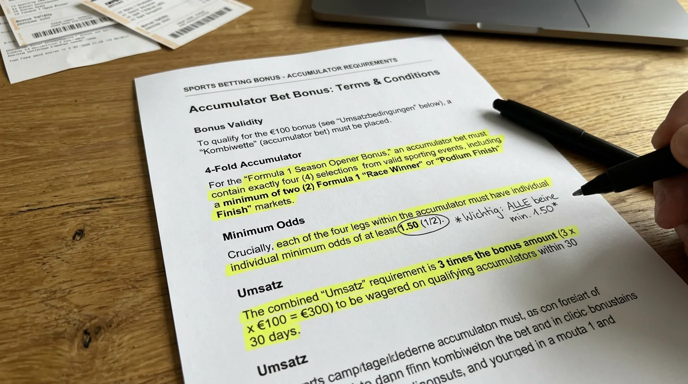 Checkliste: Kombiwette erfüllt Mindestquoten für Bonusumsetzung bei deutschem Sportwetten-Anbieter