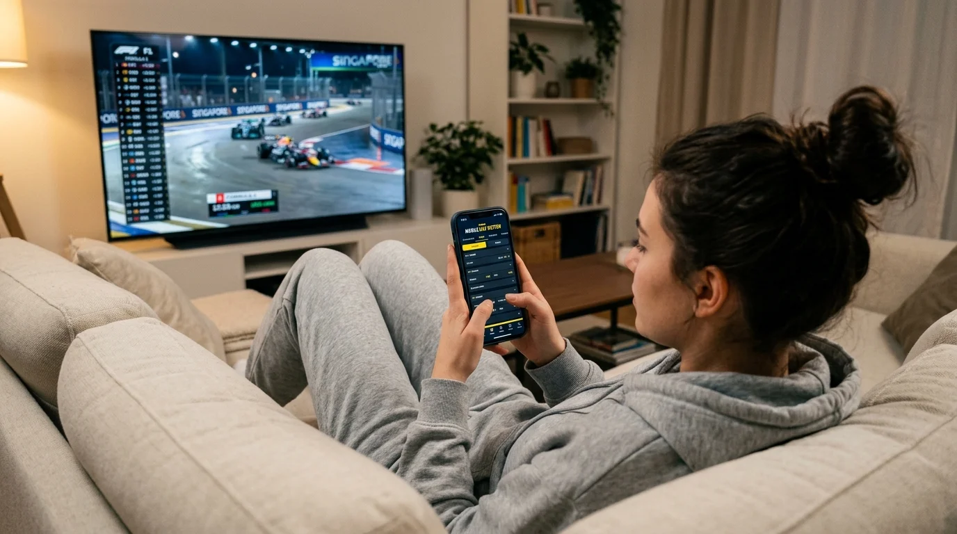 Mobile Formel 1 Live-Wetten App, Smartphone Nutzung während des Grand Prix