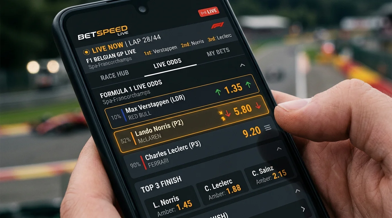 Live-F1-Wettquoten auf einem Smartphone-Display während des Rennens