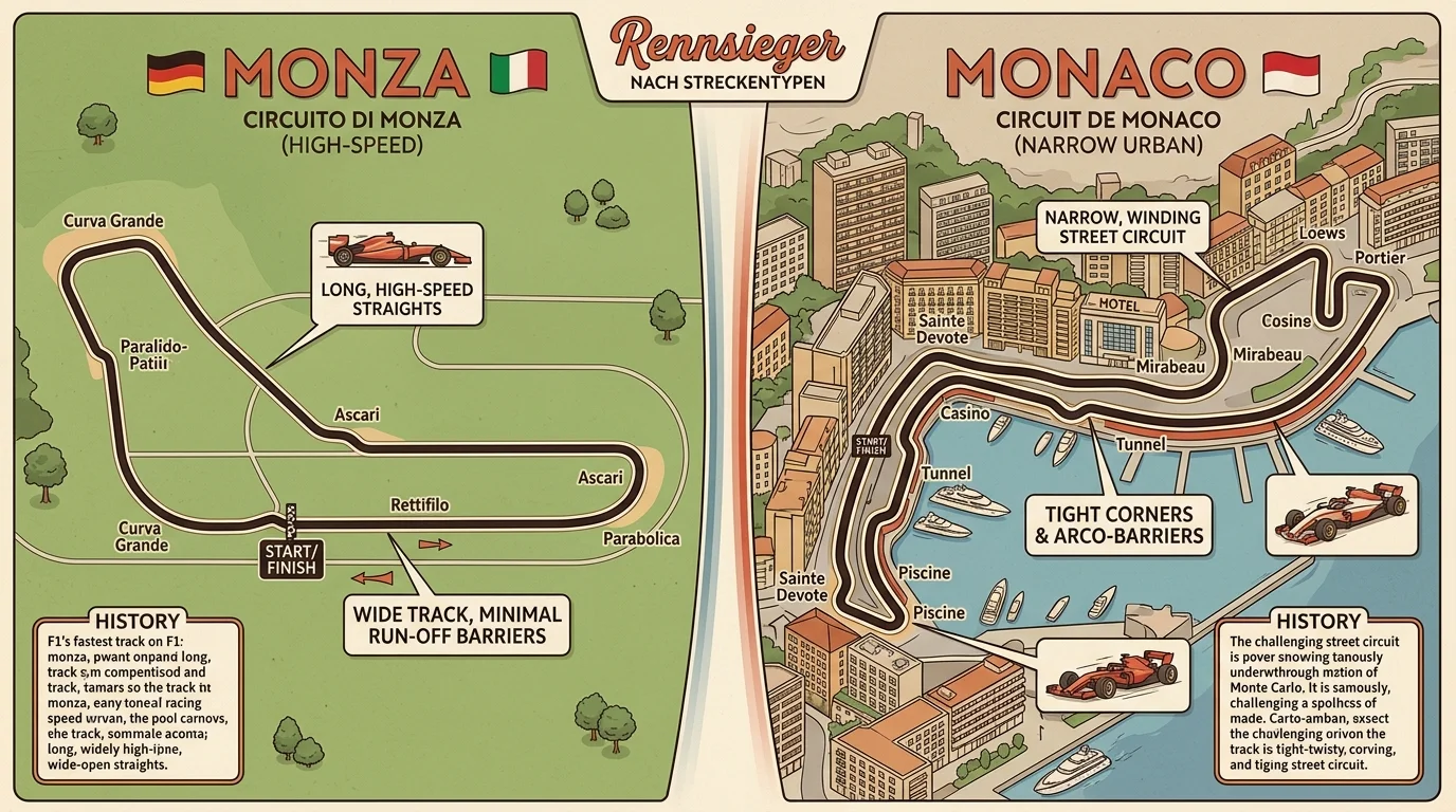 Rennsieger-Quoten nach Streckentyp – Monza vs. Monaco Analyse