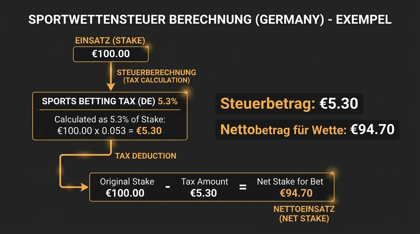 Berechnung der Sportwettensteuer von 5,3% auf Wetteinsätze in Deutschland