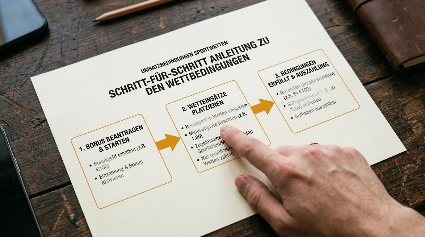 Schematische Darstellung von Umsatzbedingungen bei deutschen Sportwetten-Boni für Formel-1-Wetten