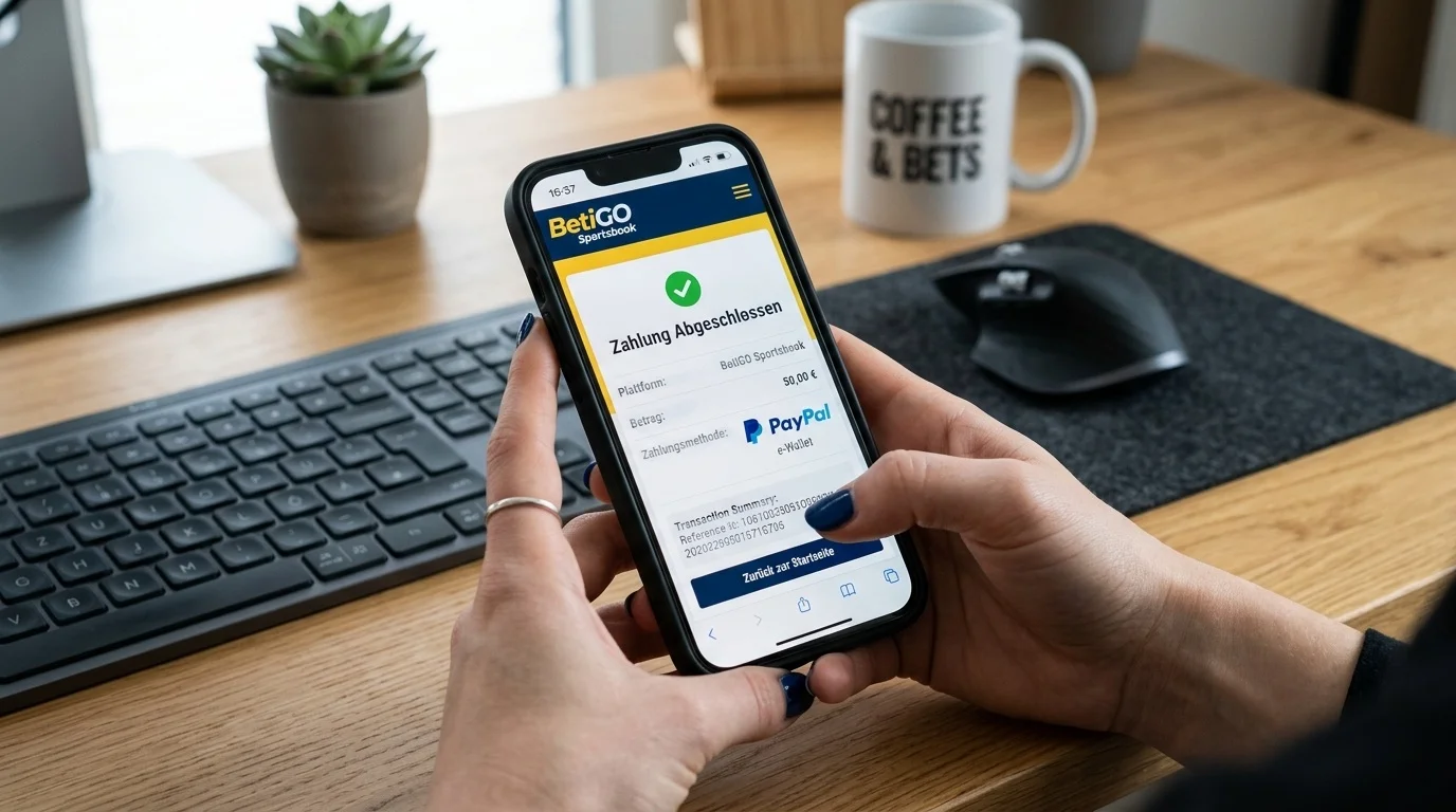 Person zahlt über PayPal auf einer deutschen Sportwetten-Plattform ein